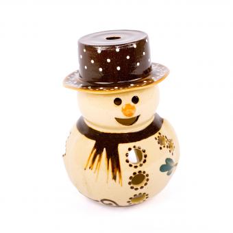 Schneemann mit braunen Hut und braunen Schal 