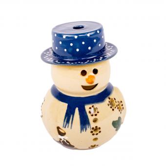 Schneemann mit blauen Hut und blauen Schal 