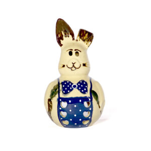 Deko- Osterhase gelb mit blauer Deko