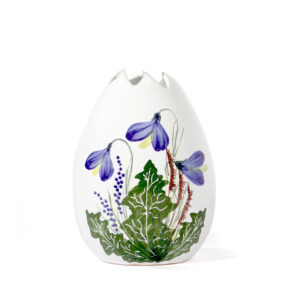 Frühlingsvase 14 weiß  mit blauer Blume