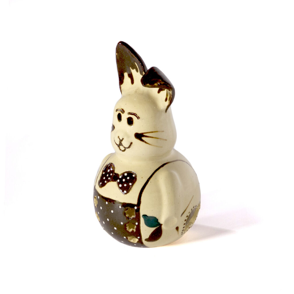 Deko-Osterhase gelb mit brauner Deko