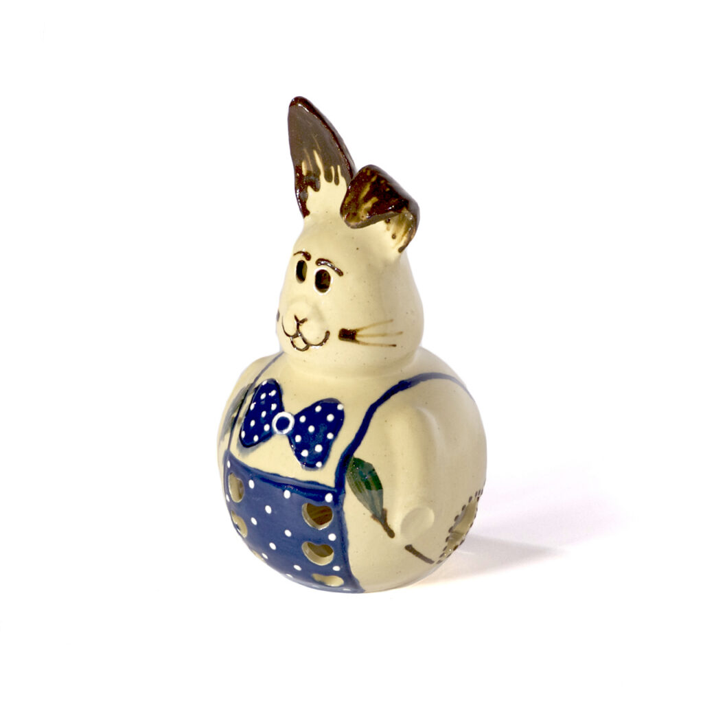Deko- Osterhase gelb mit blauer Deko