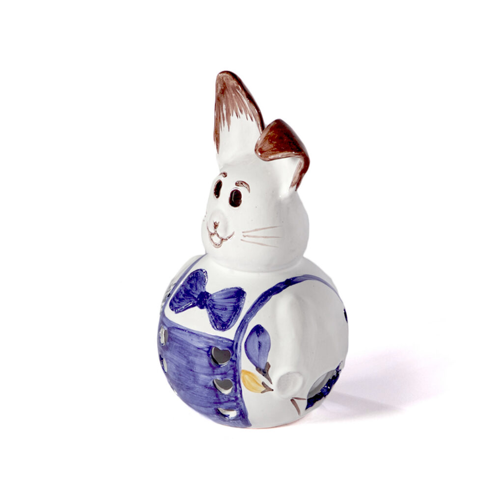 Deko-Osterhase weiß mit blauem Dekor