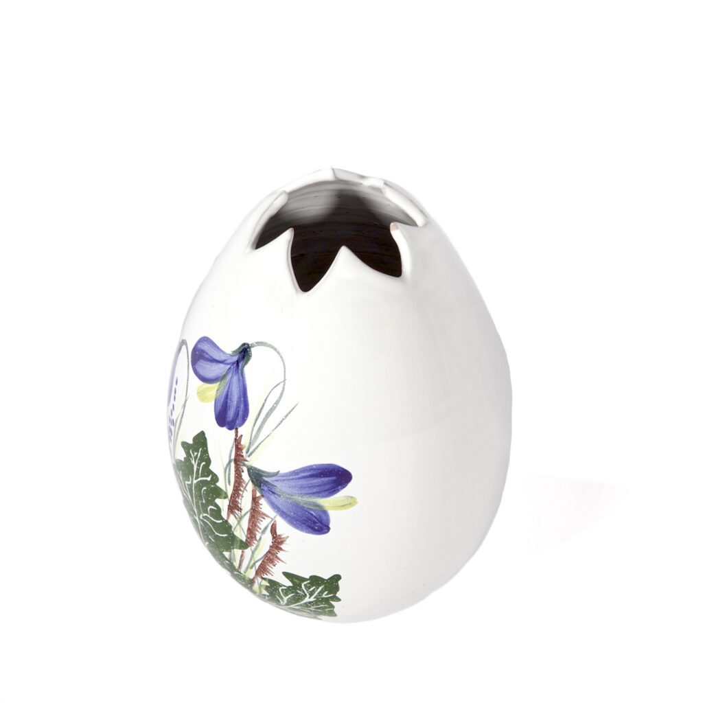 Frühlingsvase 14 weiß  mit blauer Blume