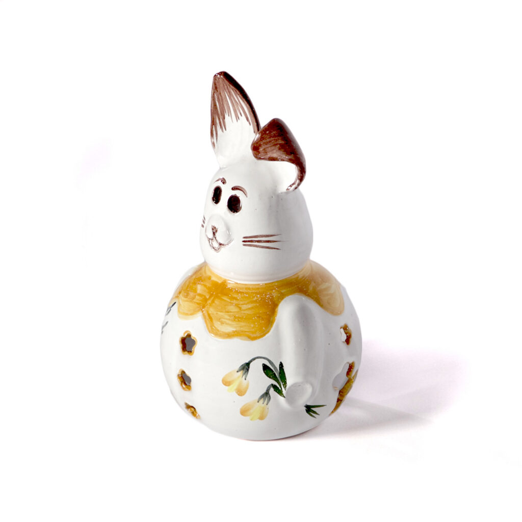 Deko-Osterhase weiß mit orangem Dekor