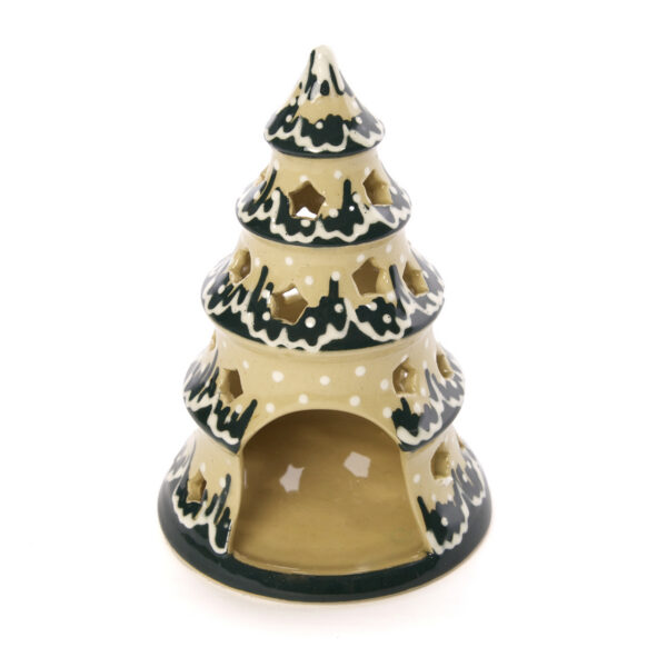 Weihnachtsbaum Nr. 5, ca.35 cm hoch gelb mit grün-weißer Malerei – Bild 2