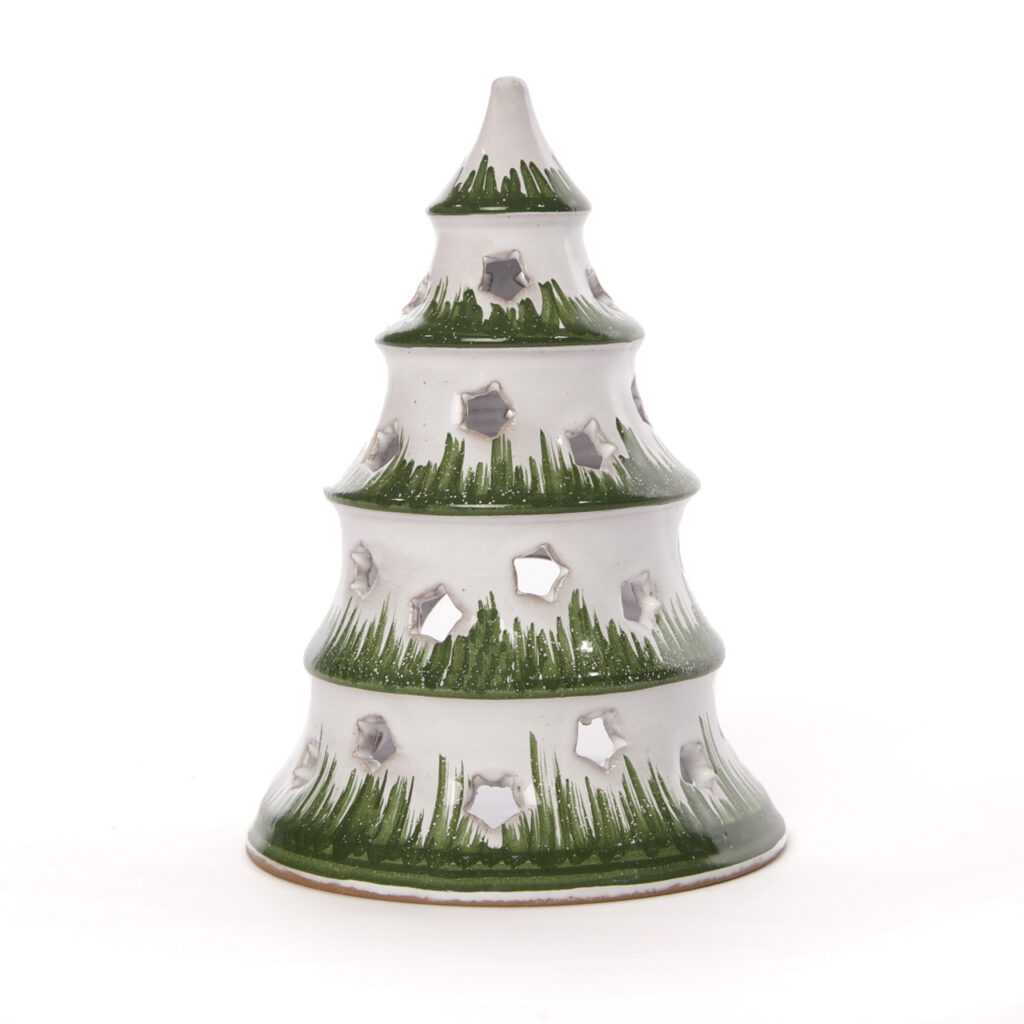 Weihnachtsbaum Nr. 4, ca. 28 cm hoch weiß mit grüner Malerei